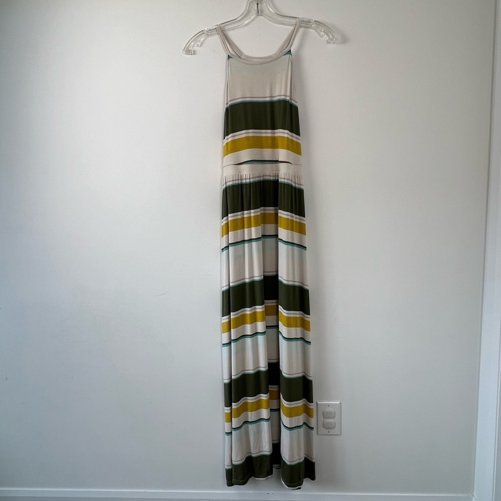 Old Navy Striped Maxi Tank Dress - Green, Yellow, & White Stripes - M